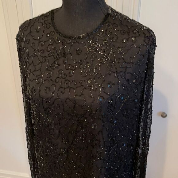 New Look Black Silk and Beaded Tunic Blouse‎ - Picture 2 of 7